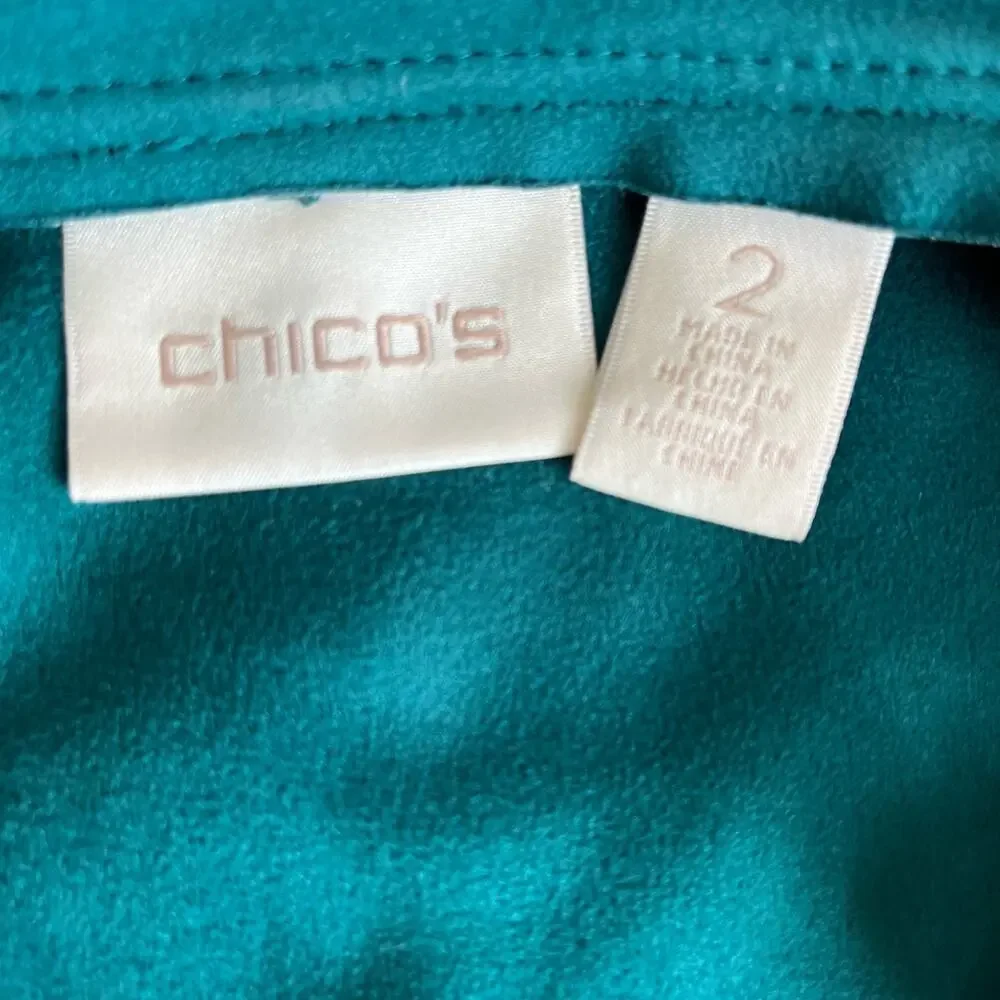 Chico's Jacket Women's Size 2 Large 12/14 Turquoise Faux Suede Gold Buttons